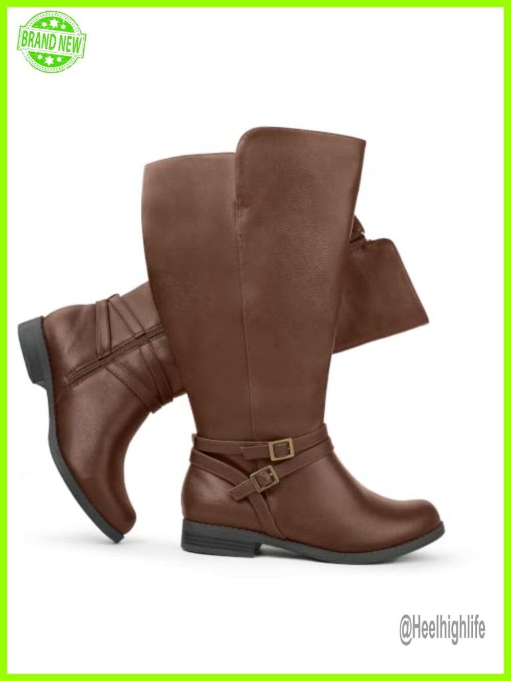 Women's Wide Calf Knee High Riding Boots Side Zipper Double Buckle